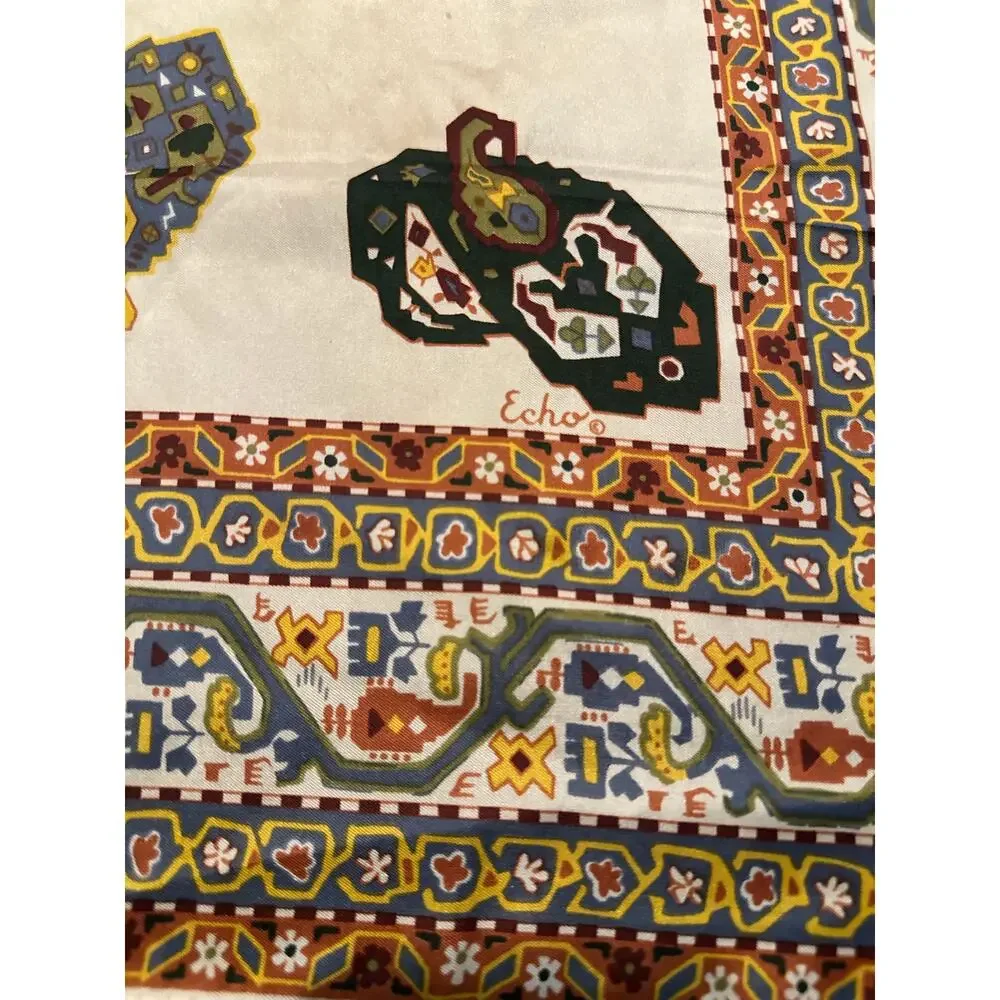 Vintage Echo Scarf Women's One Size Chinon Silk Geometric Print Square Scarf